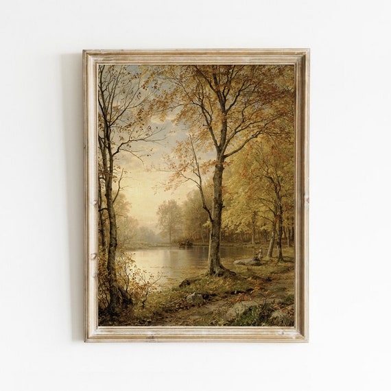 Vintage Autumn Landscape Painting: Rustic Fall Decor, Tree Oil Painting (Digital Download)