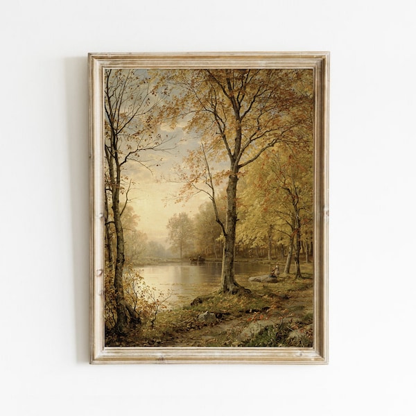 Autumn Landscape Painting Print, Vintage Tree Oil Painting, Country Fall Decor, Digital Downloadable, Printable Art