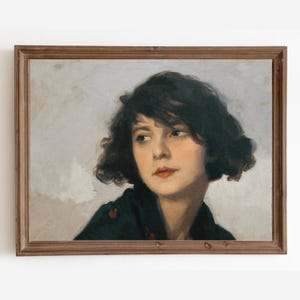 Vintage Woman Portrait Painting: Moody Antique Art Print (Digital Download)