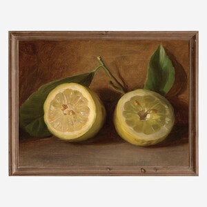 Vintage Lemon Print, Kitchen Fruit Art Print, Vintage Still Life Painting, Lemon Painting, Country Farmhouse, Digital Printable Artwork