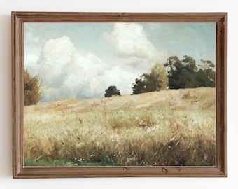 Vintage Country Landscape Painting: Farmhouse Wall Art (Digital Print)