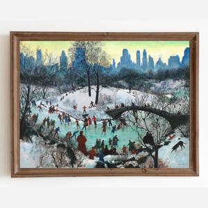 Vintage Central Park Ice Skating Print: NYC Winter Landscape (Digital Download) image 1