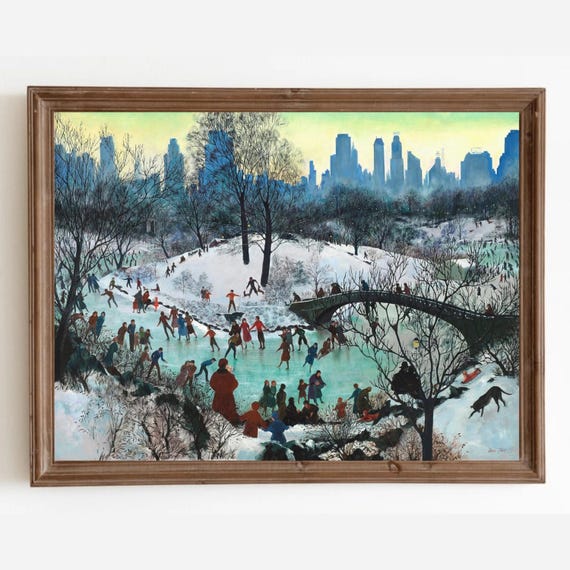 Vintage Central Park Ice Skating Print: NYC Winter Landscape (Digital Download)