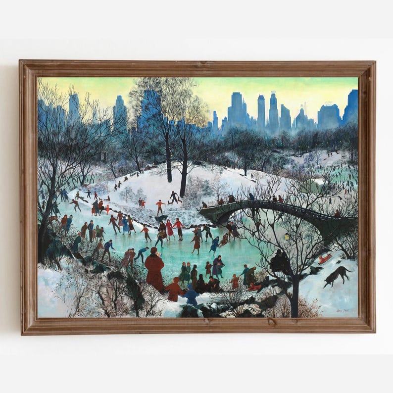 Vintage Central Park Ice Skating Print: NYC Winter Landscape (Digital Download) image 1
