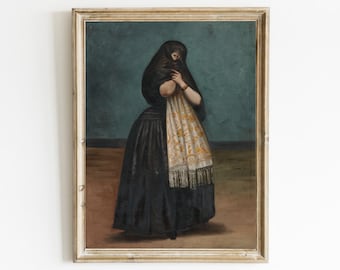 Vintage Woman Portrait Art Print: Antique Oil Painting (Digital Download)