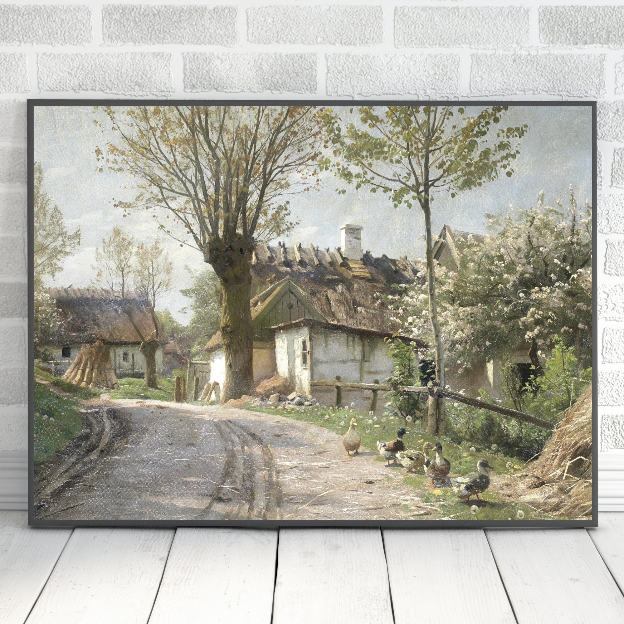 Vintage Country Landscape Painting Farmhouse Wall Art Etsy Australia