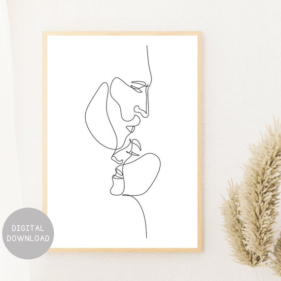 Female faces couple line art drawing women couple one line minimalist  posters for the wall  posters minimalist handwritten graphic   myloviewcom