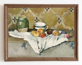 Vintage Kitchen Still Life Painting: Rustic Farmhouse Decor (Digital Download)