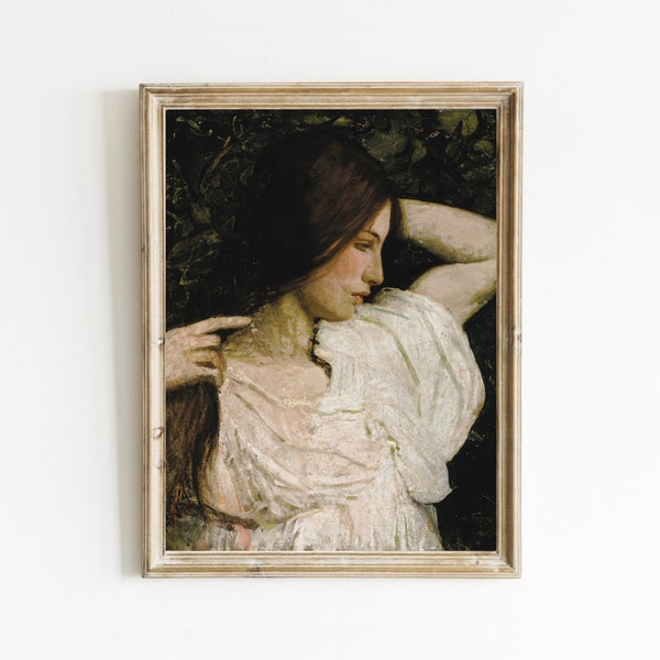 Vintage Portrait Print, Antique Woman Painting, Moody Woman Portrait, Printable Art, Downloadable Prints
