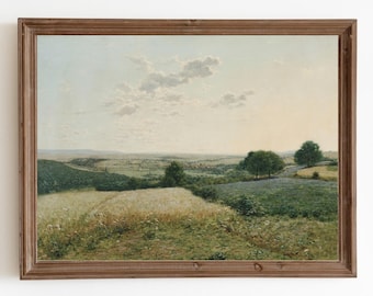 Vintage Country Landscape Painting: Farmhouse Printable Art (Digital Download)