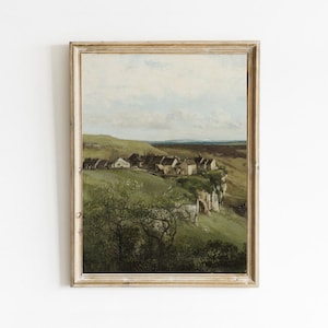 Vintage Country Landscape Art Print, Farmhouse Wall Art, Antique Oil Painting, Downloadable Prints, Printable Art