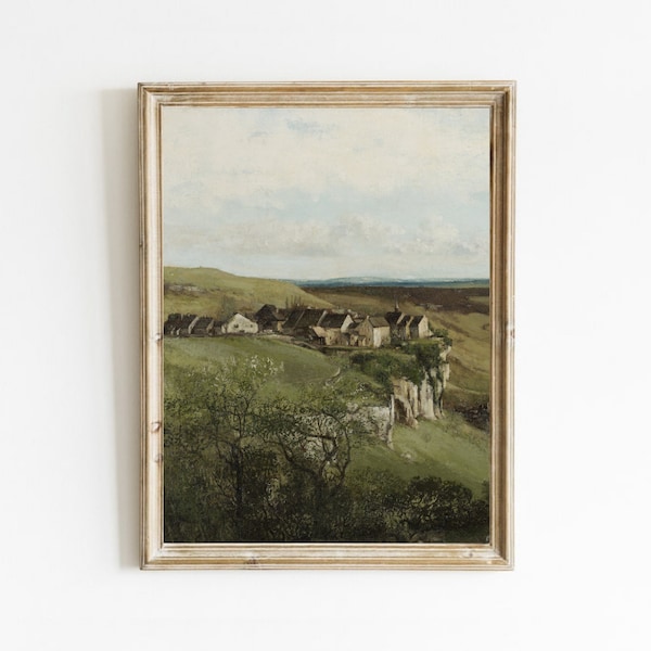 Vintage Country Landscape Art Print, Farmhouse Wall Art, Antique Oil Painting, Downloadable Prints, Printable Art