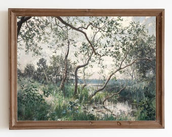 Vintage Country Landscape Painting: Antique Nature Art (Digital Download)