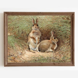 Vintage Rabbit Painting, Country Nursery Wall Art, Bunny Printable, Easter Wall Art, Vintage Download Art, Printable Art