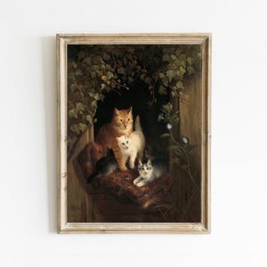 Vintage Cat Painting, Cats Portrait, Moody Farmhouse Decor, Animal Wall Art, Cat Lover Gifts, Kittens Print, Downloadable Printable Art