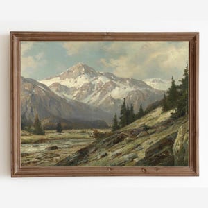 Vintage Mountain Landscape Print: Rustic Cabin Decor (Digital Download)