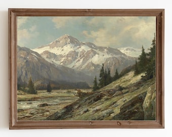 Stampa di paesaggio montano vintage: arredamento rustico per baita (download digitale)