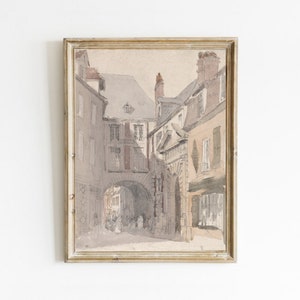 Vintage Cityscape Art Print: Antique Architecture Sketch (Digital Download)