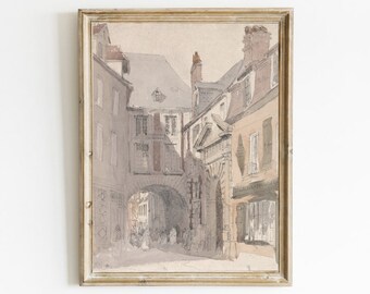 Vintage Cityscape Art Print: Antique Architecture Sketch (Digital Download)