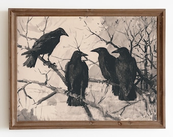 Antique Raven Drawing: Dark Academia Bird Art Print (Digital Download)