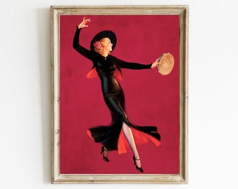 Vintage Woman Portrait Print: Dancing Fashion Art (Digital Download)
