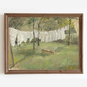 Laundry Room Art Print, Vintage Farmhouse Decor Painting, Laundry Room Decor, Antique Oil Painting, Landscape Painting, Printable Art