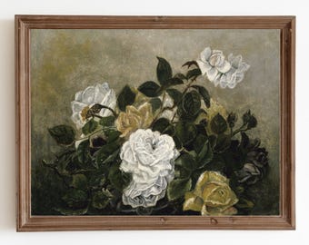 Vintage Roses Painting: Antique Floral Still Life Print (Digital Download)