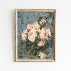 Bloemen stilleven schilderij, vintage bloem prints, roze rozen prints, floral art download, botanische print, Franse decor, afdrukbare kunst