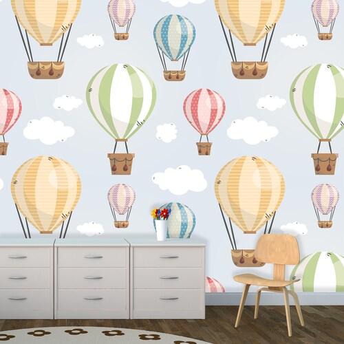 Hot Air Balloon Mint Peel & Stick Fabric Wallpaper Etsy