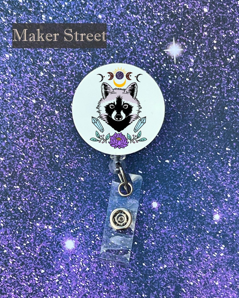 Mystical Racoon Badge Reel or Pin