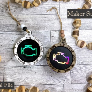 Check Engine This Little Light of Mine - Digital File for Laser Cutting - Christmas Ornament with Lights