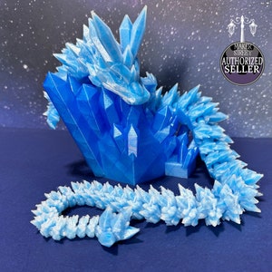 Blue Ice Flexible Articulated Crystal Dragon - 3d Printed - Free Shipping - Made in the USA