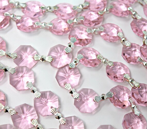 10 Pink Chandelier Crystal Lamp Prisms Parts Icicle With Octagon Beads Pendants 