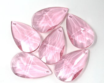 Medium Pink Crystal teardrop prisms for chandelier, 50mm faceted cut glass ornament, lamp, light, sconce, lighting supply, prisms, craft