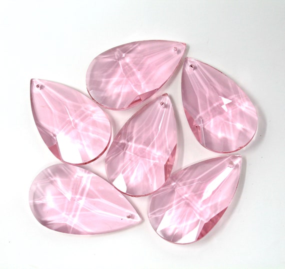 Medium Pink Crystal Teardrop Prisms For Chandelier 50mm Etsy