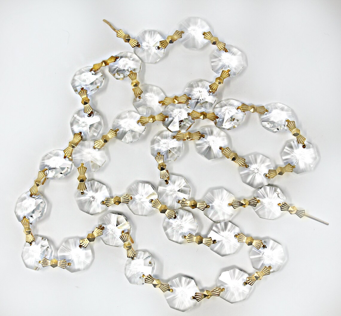 Crystal chain for chandelier gold pins faceted cut glass Etsy