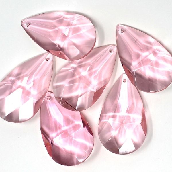 Large Pink Crystal teardrop prisms for chandelier, 65mm faceted cut glass ornament, lamp, light, sconce, lighting supply, prisms, craft