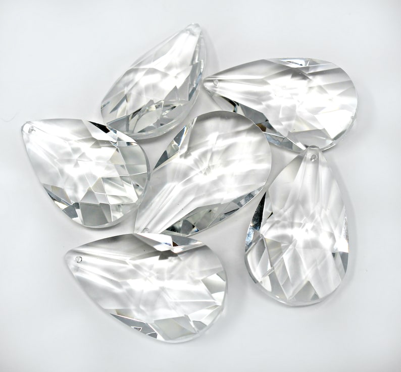 Large Clear Crystal Teardrop Prisms for Chandelier, 65mm Faceted Cut