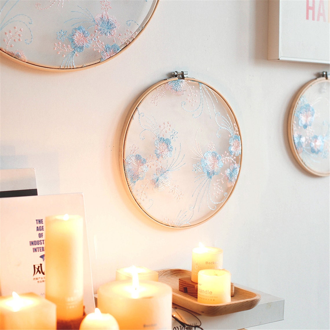 Flower Embroidery Wall Hangings Decorationwall Etsy UK