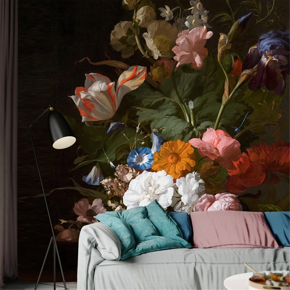 Wallpaper Wall Mural Flowers Painting Wallpaper Wall Covering | Etsy