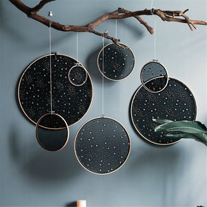 Star Embroidery Wedding Decoration Wall Hangings Decoration Black,Handmade Bamboo Embroidered Cloth,Wall Covering,Wall Decor