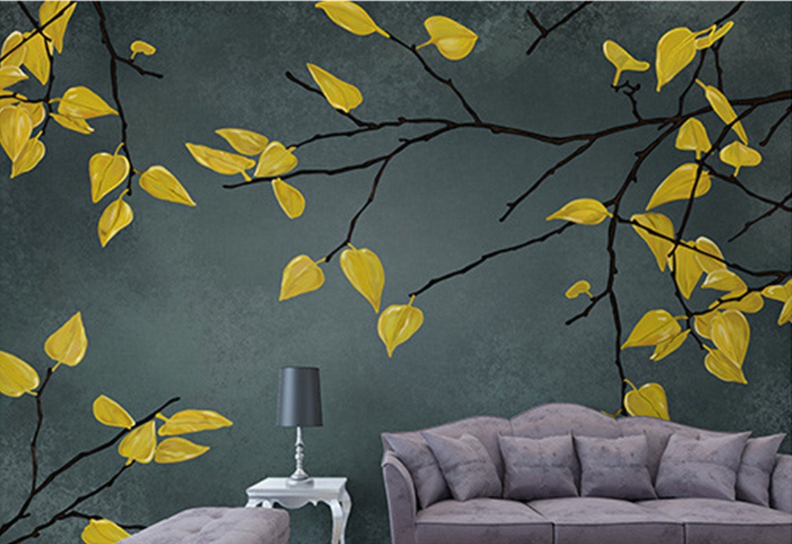 Leaves Dark Wallpaper Wall Mural Wallpaper Peel and Stick - Etsy