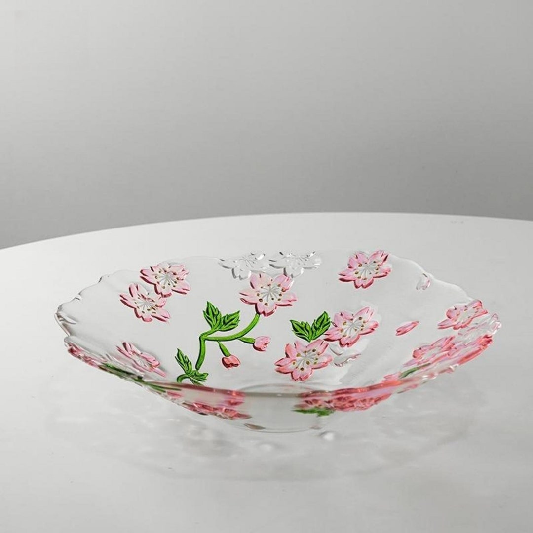 Colored Glass Disheshandpainted 3d Flowerstransparent Glass Etsy