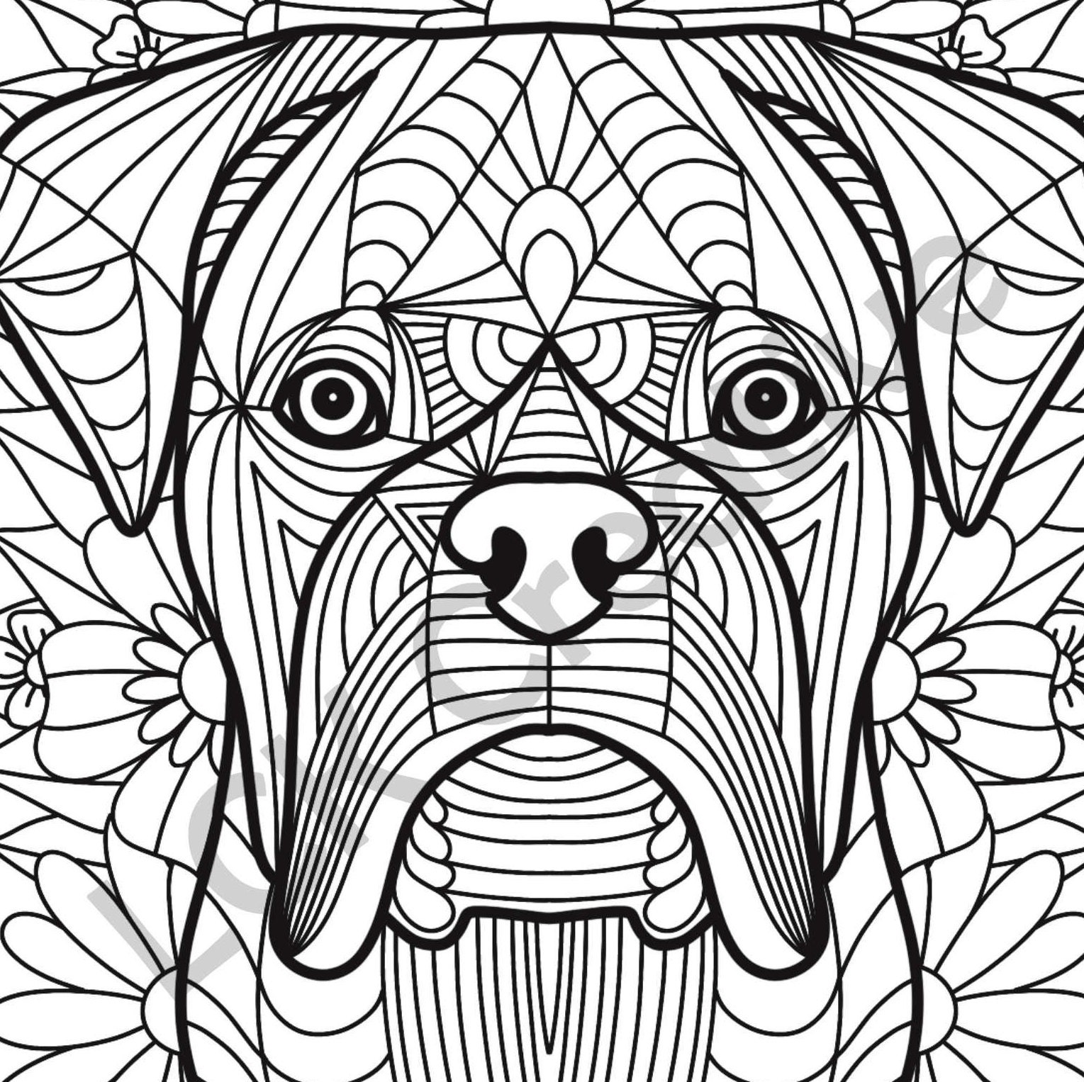 Printable Boxer Coloring Page With Geometric Pattern and Floral ...