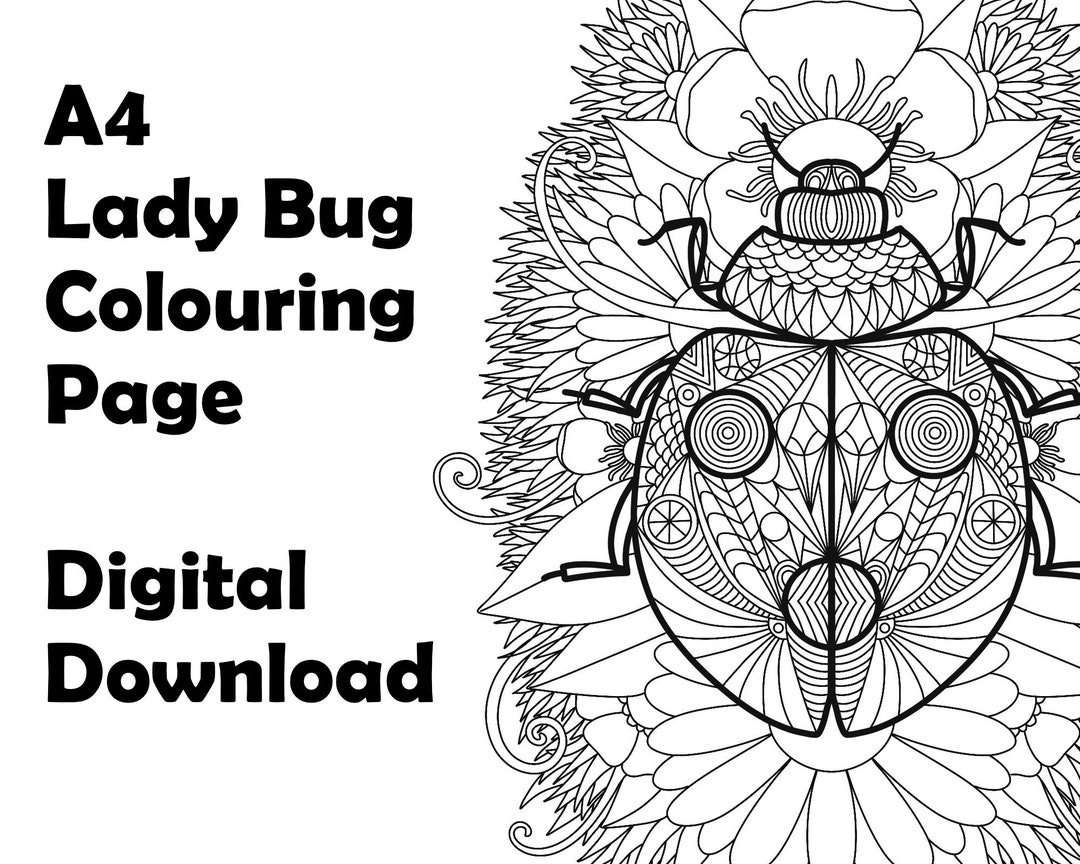 Buy Geometric Ladybug Coloring Page, A4 Printable, Flower & Leaf ...