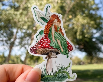 Fairy Sticker, Red Mushroom Sticker, cottagecore, vinyl weatherproof sticker, die cut sticker, fairycore sticker, laptop waterbottle sticker