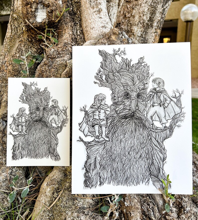 Lord of the Rings Art Print Treebeard Merry Pippin Art Fantasy Tolkien ...