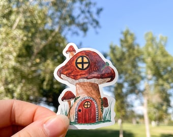 Mushroom house sticker fairy sticker mushroom die cut sticker fairy house mushroom sticker water bottle sticker laptop decals fairyhouse art