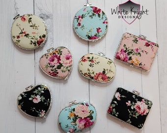 Floral Compact Mirror, Purse Mirror, Unique Gift Idea, Friend Gift