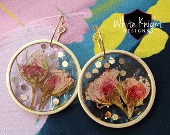 Real Pressed Flower Earrings Pressed Flowers in Resin Handmade Resin Earrings Gift Idea